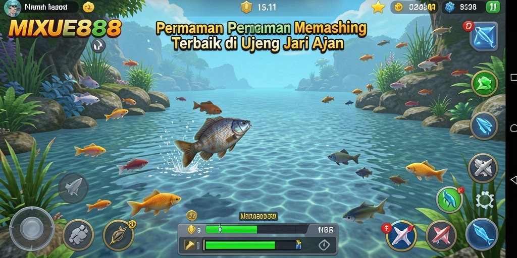 Screenshot MIXUE88 menampilkan momen seru saat menangkap ikan.