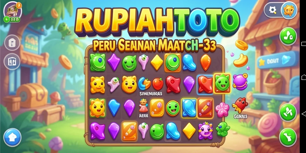 Tampilan permainan Match-3 yang penuh warna dan seru.