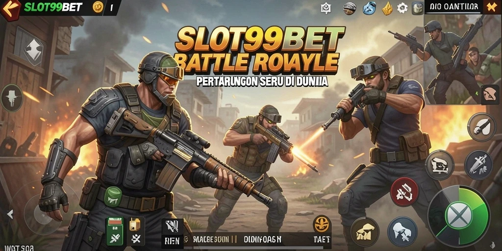 Menampilkan aksi pertarungan seru di arena <strong>BATTLE ROYALE</strong> SLOT99BET.